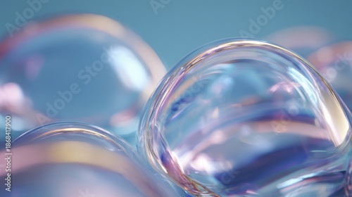 Close-Up of Iridescent Soap Bubbles Glimmering on Blue Surface