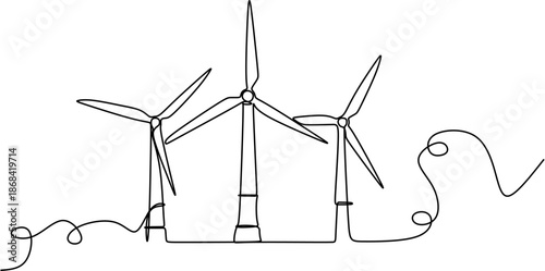 Continuous one line drawing of wind turbines for renewable energy and sustainable environment concept
