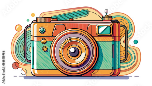 Very beautiful one line digital camera illustration in hand drawn minimalism style, presenting a sleek technology gadget concept perfect for modern vector design, creative layouts, and photography-the