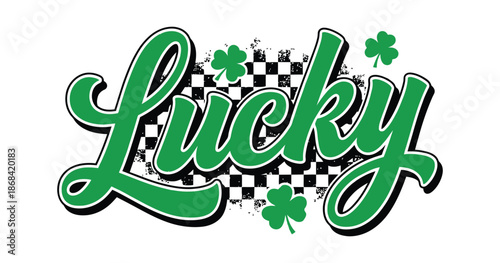 Lucky Shamrock St. Patrick's Day Script Typography With Green Clover Icons