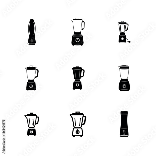 Kitchen Blender and Food Mixer Silhouette Vector Icon Set