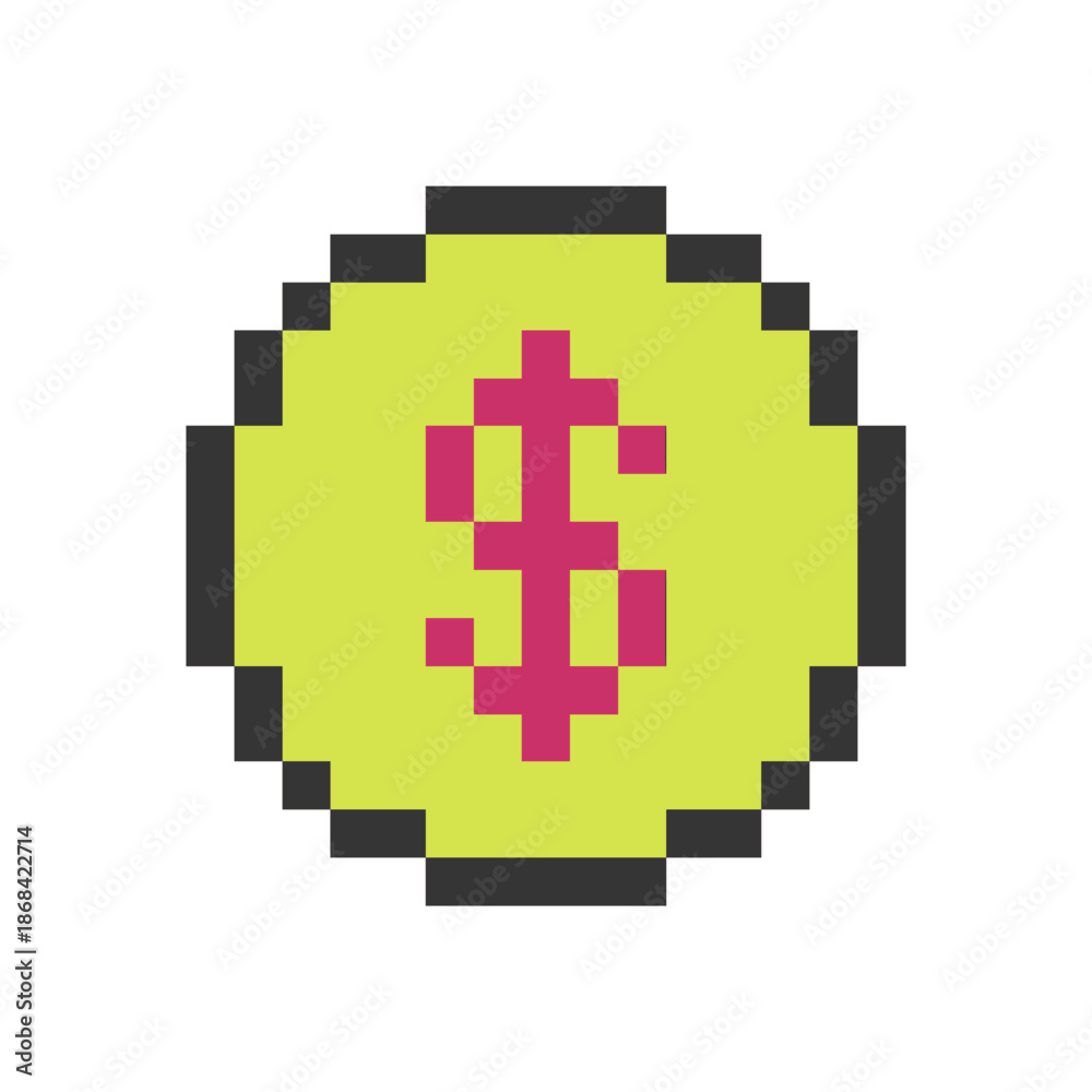 Fototapeta premium dollar coin pixel art retro