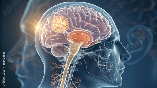 Detailed Brain Anatomy with Neural Network Illustration