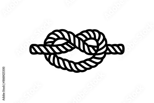 Securely tied nautical rope knot in simple black and white line art style
