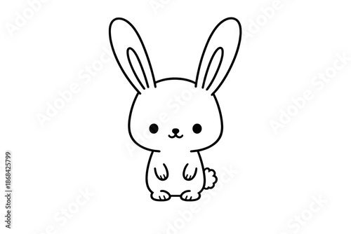 Cute adorable cartoon bunny rabbit character featuring a simple minimalist outline style