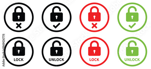 Lock icon vector set. Locked and unlocked lock icon set. Lock open and closed. Security symbol. Vector illustration.