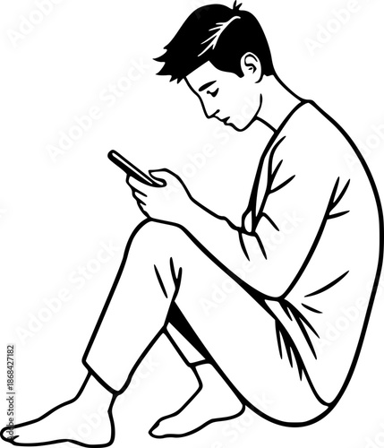 Smartphone Overuse Illustration Person Sitting with Bad Posture