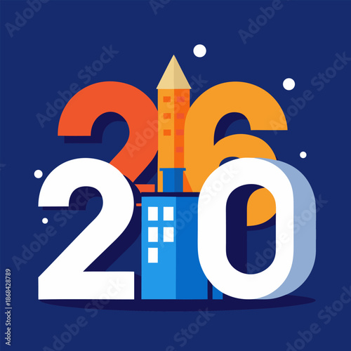 Happy New Year with building icon, happy New Year 2026.