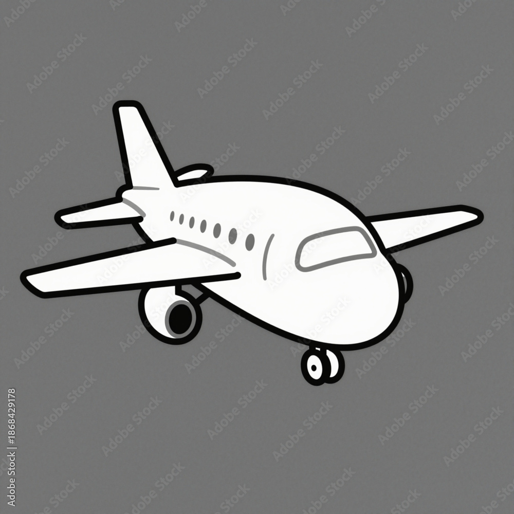 Naklejka premium Minimalist cartoon toy airplane with bold outlines on a gray background