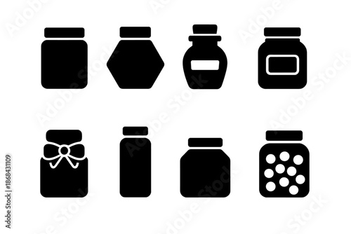 Birthday Treat Jars. Birthday treat jars. Filled icon set of Birthday treat jars: square jar, hexagon jar,