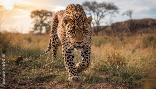 Leopard in African savanna