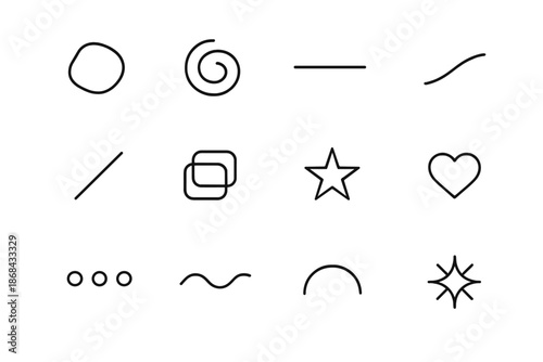 Modern Icon Set. Modern topper icons. Line outline icon set of Modern topper icons: abstract shape, modern