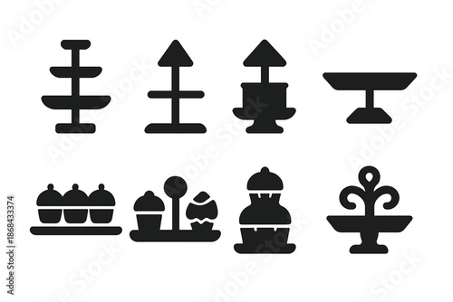 Dessert Icon Collection. Dessert party stand. Filled icon set of Dessert party stand: tower base, tower top,
