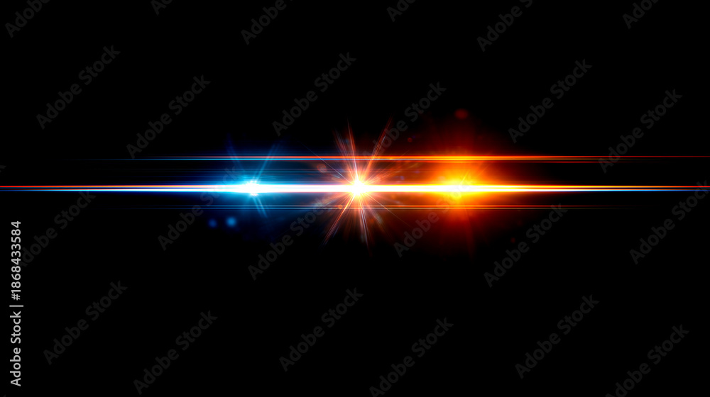 Fototapeta premium 青とオレンジの閃光が輝くエフェクト背景 