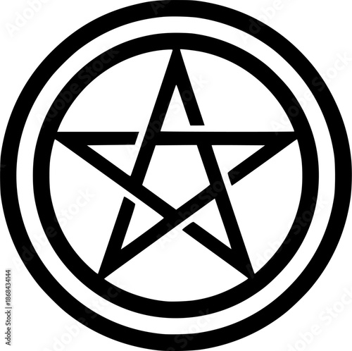 Bold black pentagram inside a thick circular border on white background; minimalist vector icon expressing magic, occult symbolism, and mysticism
