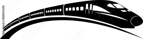 High-speed train silhouette icon with curved rail arc
