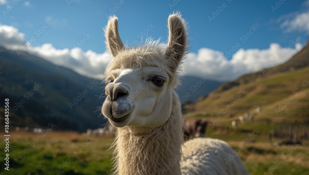 Obraz premium Llama grazing in a field in Peru