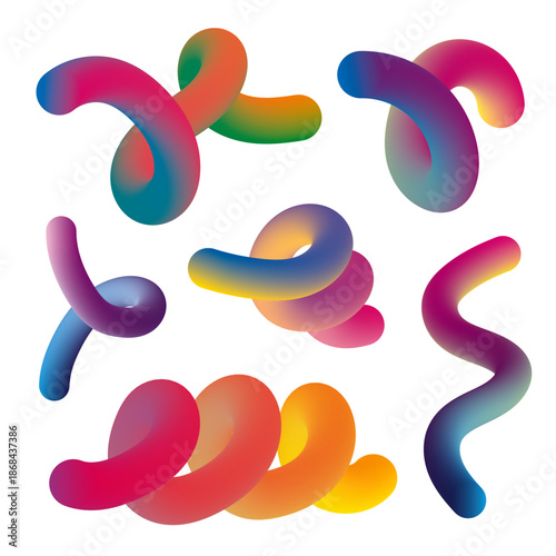 Vector abstract decorative shapes with blended gradients isolated on white background