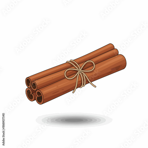 Illustration of a bundle of cinnamon sticks tied with twine casting a shadow