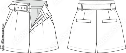Belted skirt and shorts fashion clothing technical garment construction buckle