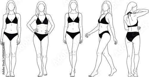 Black and white line of women in bikinis line black and white underwear female figures