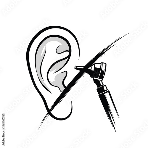 A distinct graphic illustrates a human ear with an otoscope crossed out, symbolizing a clear prohibition against medical ear examinations and hearing health.