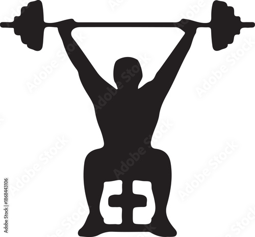 Silhouette of a weightlifter lifting a barbell overhead in a squat position weightlifting