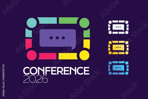 Modern 2026 Conference Logo Template with Connected People for Communication and Speech Bubble icon in the center