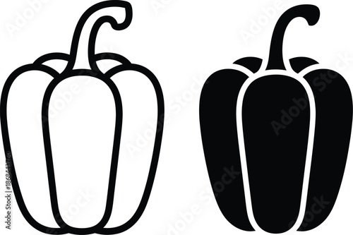 Black and white illustration of two bell peppers
