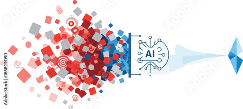 Artificial Intelligence Filtering Noise from Scientific Complexity Illustration