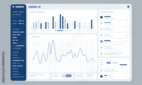Analytics Dashboard UI Design with Charts, Graphs and Admin Panel Flat Vector