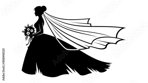 A beautiful woman in a wedding dress holding flowers in her hand