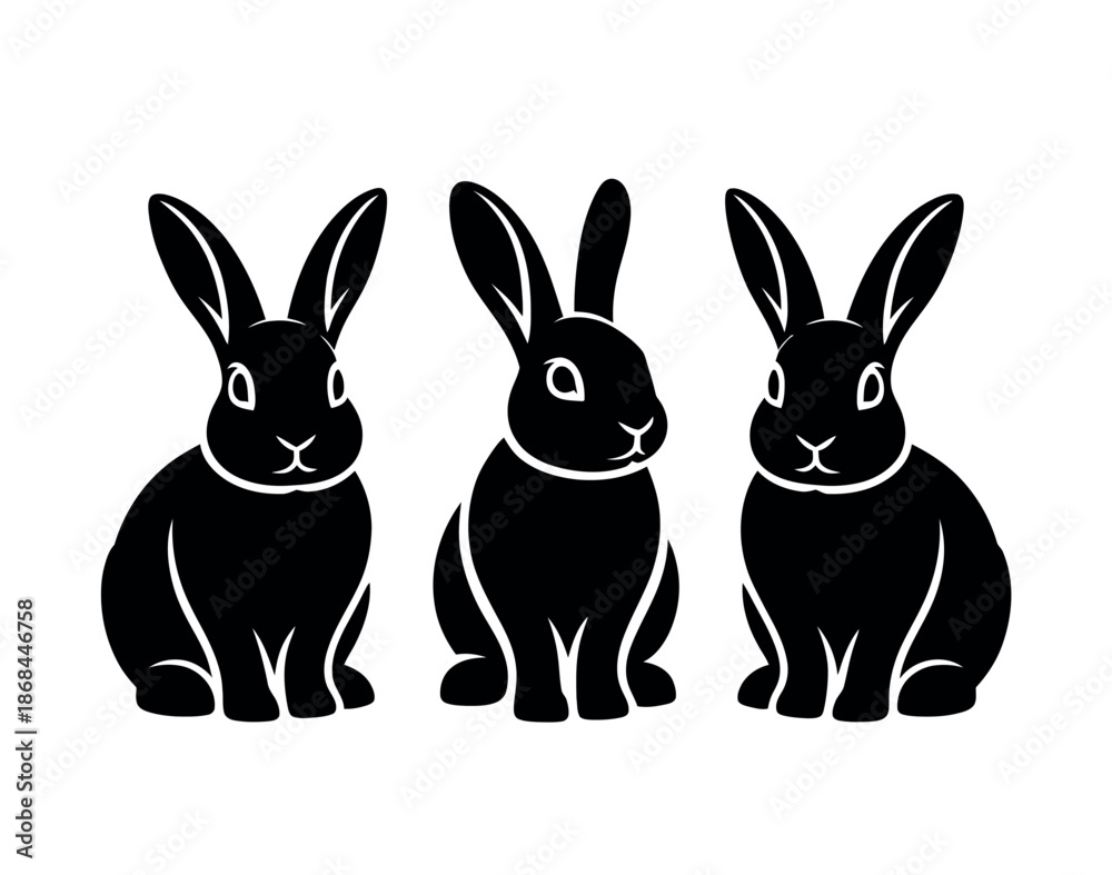 Fototapeta premium Three Black Rabbits Sitting Together