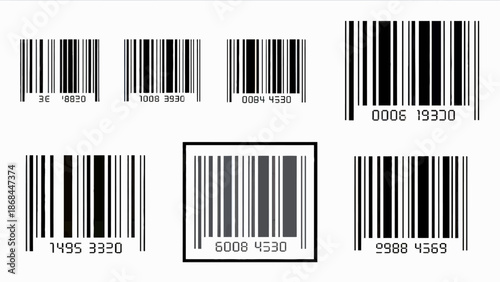 Collection of Barcodes with Numbers Isolated on White Background