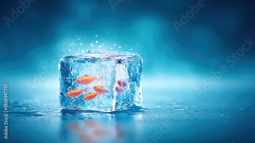 A fish frozen inside a clea...