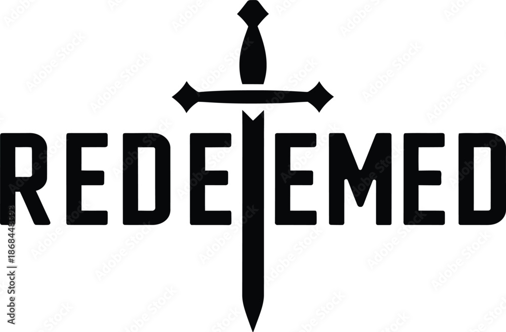 Fototapeta premium Redeemed Christian Sword Cross Typography Logo Style Isolated On White Background