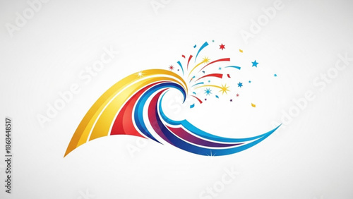 Vibrant wave of colorful swirling lines and sparks on white background for celebration and excitement with dynamic and energy and joyful and festive