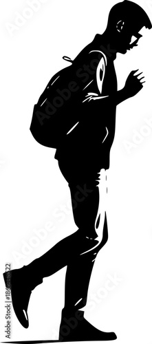 Person Walking and Looking at Wristwatch Silhouette