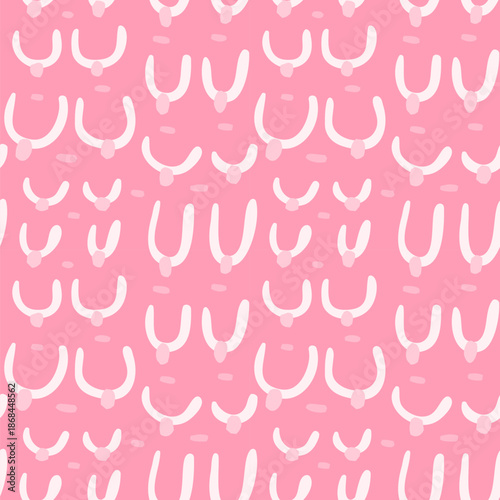 Cute, fun vector seamless pattern with abstract boobs on pink background, modern positive geometric breast design