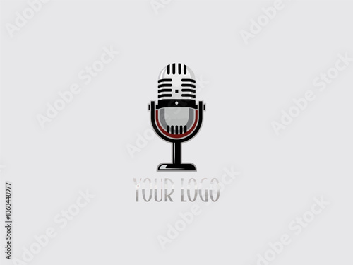 Vintage Style Microphone on Stand Isolated.