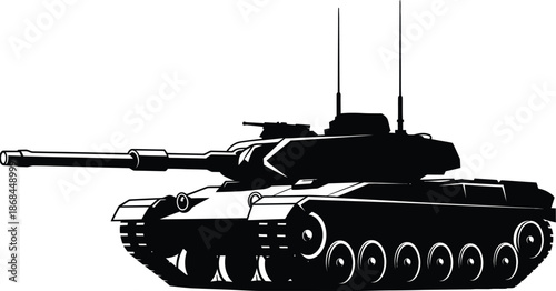 Tank vector silhouette illustration, solid black armored vehicle design for military graphics, defense projects, war game assets, tactical illustrations, and high ranking professional vector resources