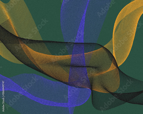 Abstract ribbon swirls in green, blue, and gold