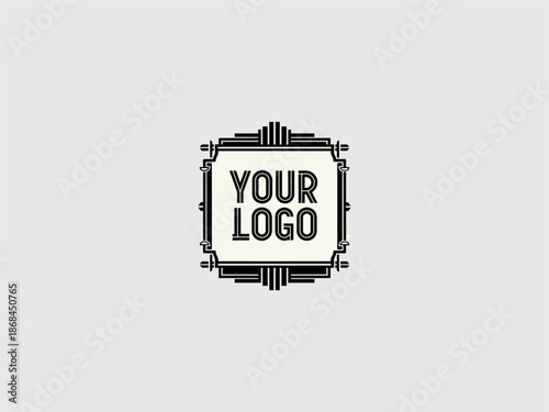 Black Logo Template with Geometric Border Design.