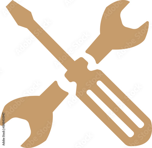 Brown silhouette of a wrench and screwdriver crossed symbolizing tools and repair services