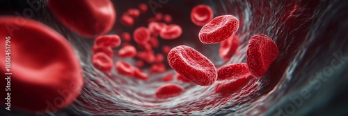 Bild auf Leinwand Red blood cells flowing inside human artery visualization