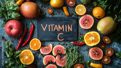 Text "VITAMIN C" on a chalk...