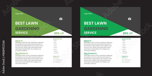 garden service and instagram promotion social media post and web banner design template This editable social media flyer template enhances your garden services' online presence. It is perfect for prom