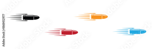 Flying Bullet Vector Illustration Logo. Colorful bullets flying fast in different directions. Vibrant, speeding bullets in multiple colors evoke a sense of dynamic motion and energy.