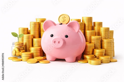 Piggy Bank and Coins Illustrating Financial Smart Saving Strategies