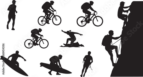 Silhouettes of people engaging in various sports activities